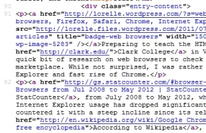 Example of HTML in a web page source code.