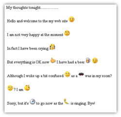 Example of a blog post written with too many smilies or emoticons making it hard to read.
