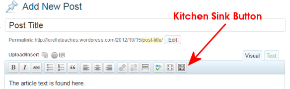 The WordPress Visual Editor Toolbar featuring the Kitchen Sink Button which expands to feature a second row.