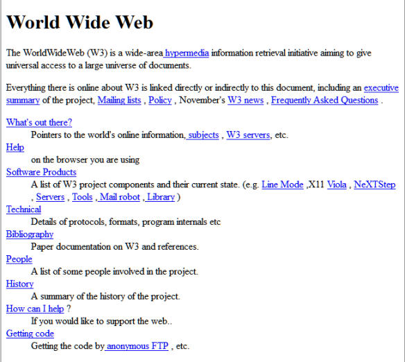 First Website in the world on the web by Tim Berners-Lee and CERN team - front page.