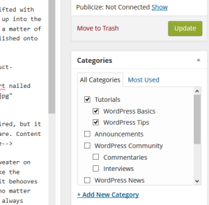 Add categories to WordPress via the Edit Post > Categories module.