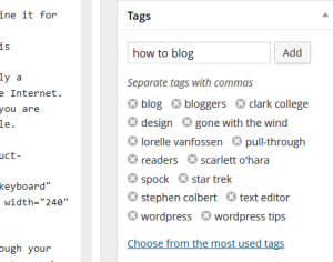 The Tags module in the Edit Post Admin Screen on WordPress.